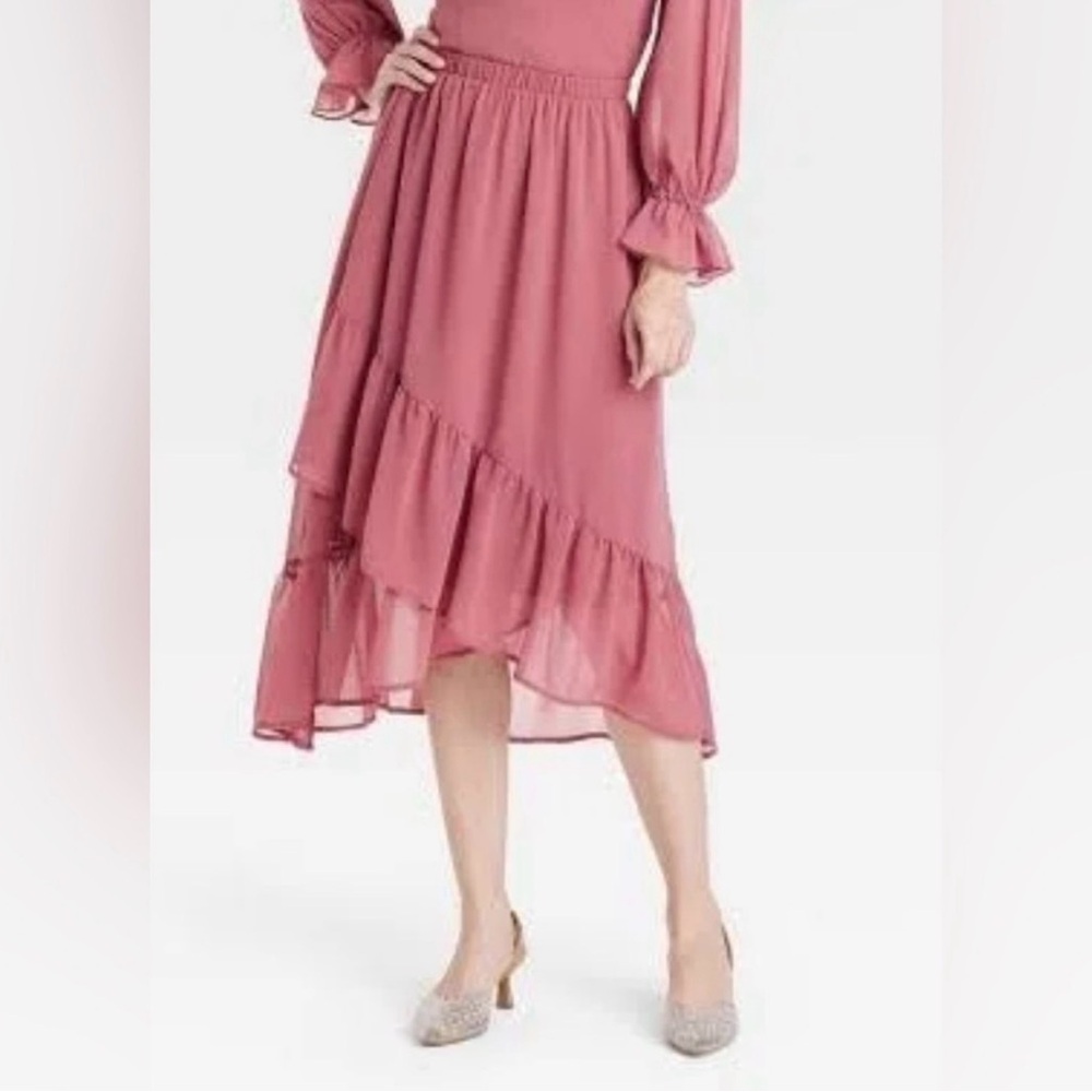 NWT A New Day Tiered Rose Bohemian Ruffle Asymmetrical Skirt Size XL Flowy Boho
